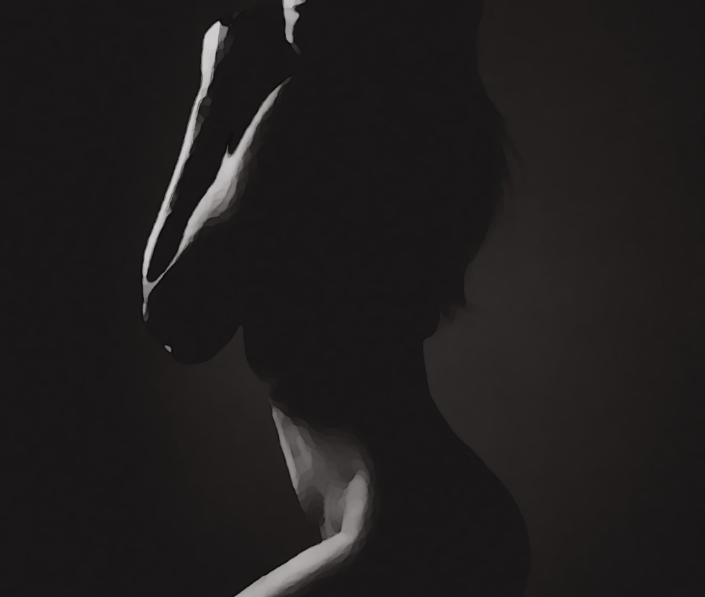 Stilistisches Aktfoto: Seitenprofil einer Frau